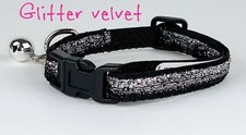 Silver Glitter cat or small dog collar 1/2" wide adjustable handmade bell leash