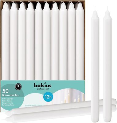 BOLSIUS White Candle Holder 50pcs Bulk -Odorless and dripless -100% cotton wicks