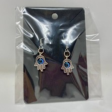 Silver Hamsa Evil Eye Protection Dangle Earrings