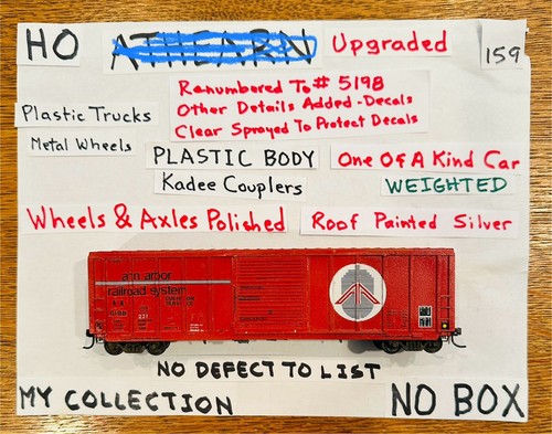 HO-ROUNDHOUSE-50’ BOXCAR- Ann Arbor RR#5198-PERSONALIZADO- KADEE-Ruedas de metal (159) | Zustand: Used