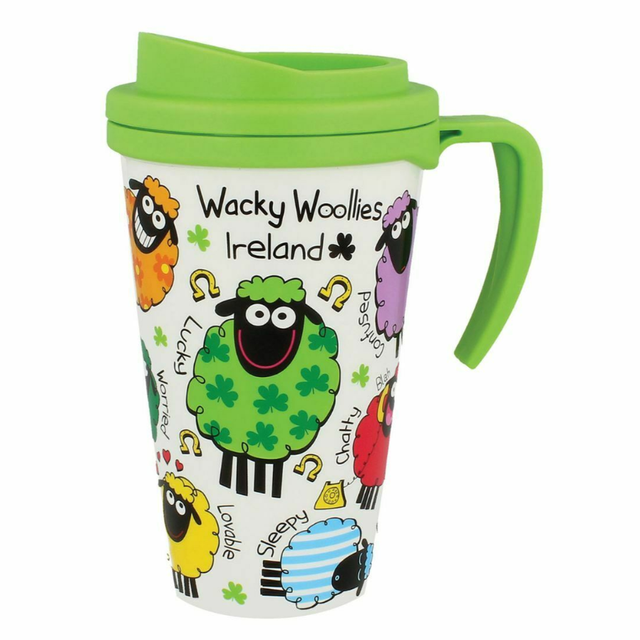 Wacky Woolies Lidded Travel Mug Multicolor Irish Sheep White Plastic