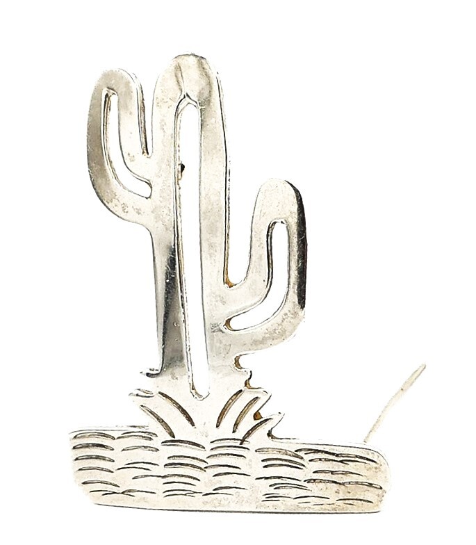 925 Sterling Silver Solid - Shiny Cactus Motif Br… - image 1