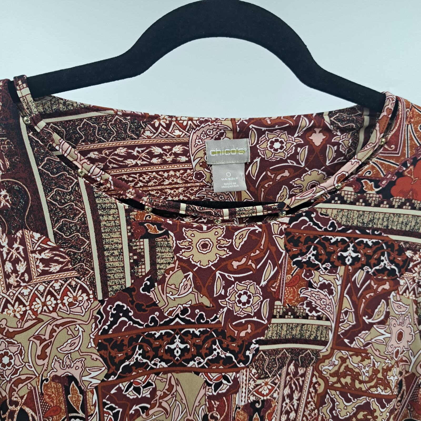 Chico’s Tunic Top 0 S Patchwork Hardware Floral 3… - image 3