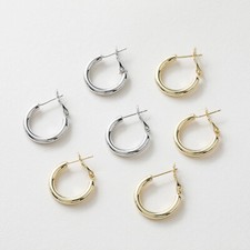 6pcs Huggie Hoop Earring,Gold/Silver Tone Round Ring Earring,Thick Hoop Earrings