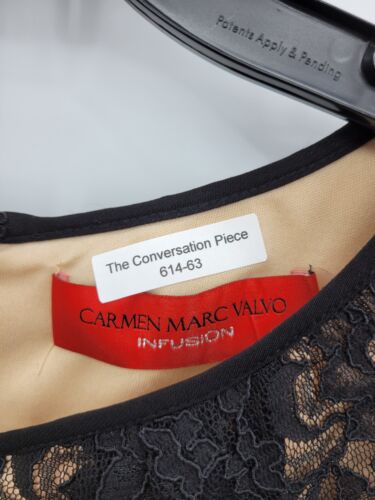 Carmen Marc Valvo Infusion Dress Womens 6 Black Lace Top Shirred Bottom Sheath - Picture 9 of 9