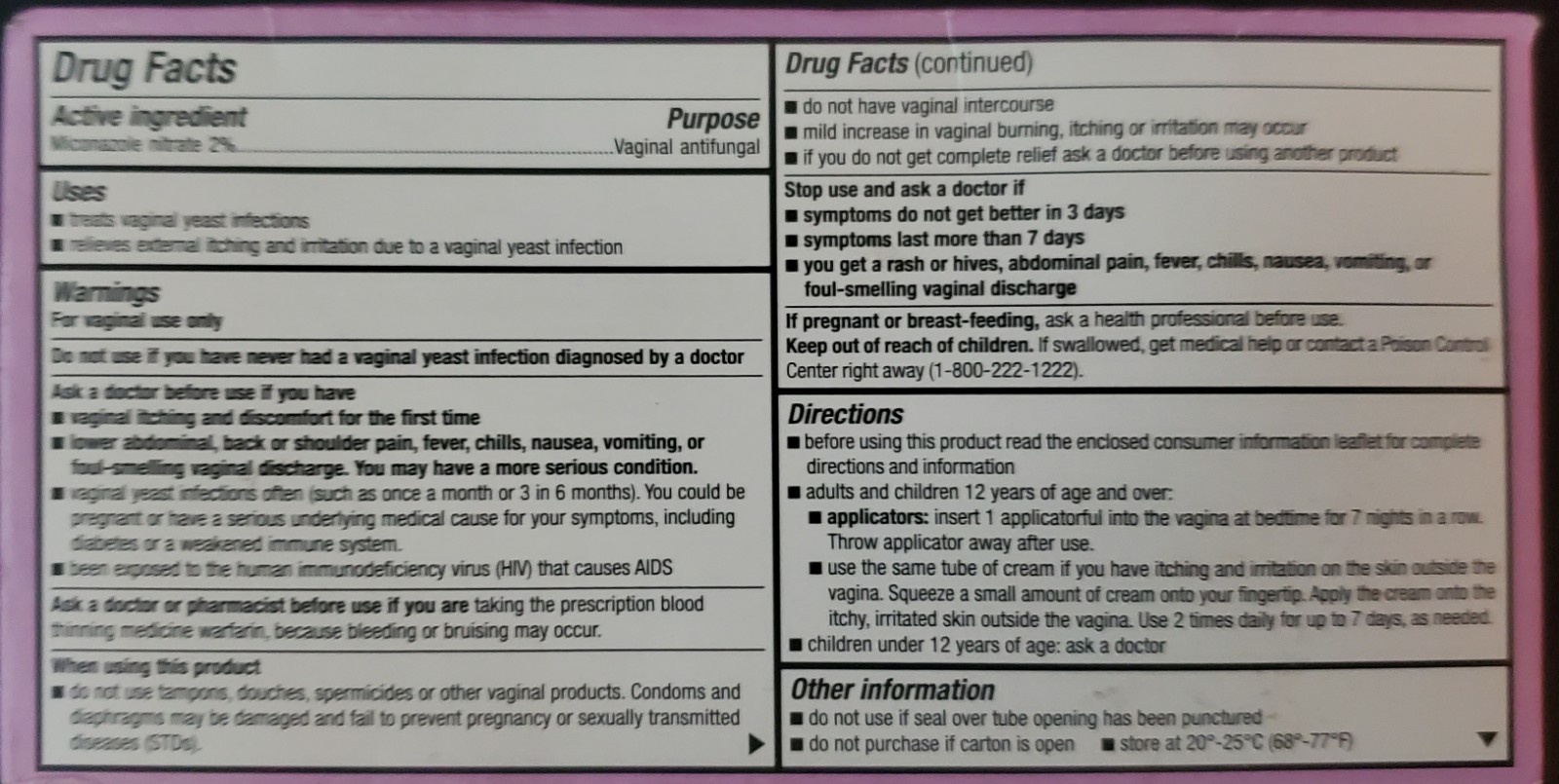 Miconazole 7 Vaginal Cream 2%, 7-Day Yeast Infection Treatment, 1.59 oz Lot Of 3
