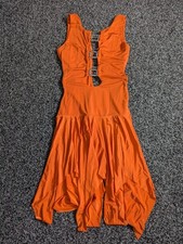 Sample Dress Size 10 Orange Cut Out Buckle Ruffles Asymmetric Hem Festival Boho