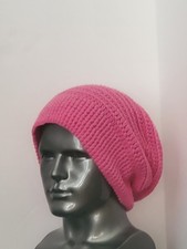 Pink Crochet Slightly Slouchy Reversible Mens Beanie Hat Handmade