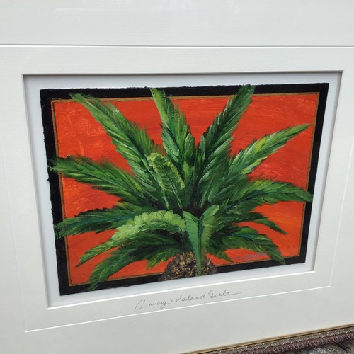 MARIA REYES JONES ACRYLGEMÄLDE KANARISCHE INSEL DATUM PALME AUF ROTEM HIMMEL - Bild 4 von 5