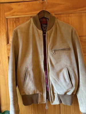 Schott NYC Men's Suede Leather Bomber Jacket Size Large Tan Brown Full Zip Lined