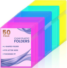 Sooez 50 Pack Clear Document Folder Project Pockets, Clear Plastic Folders