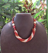 NEW Koa Wood Bead 3 Multicolor Lei Matinee 22" Necklace  Hawaii Luau Wedding