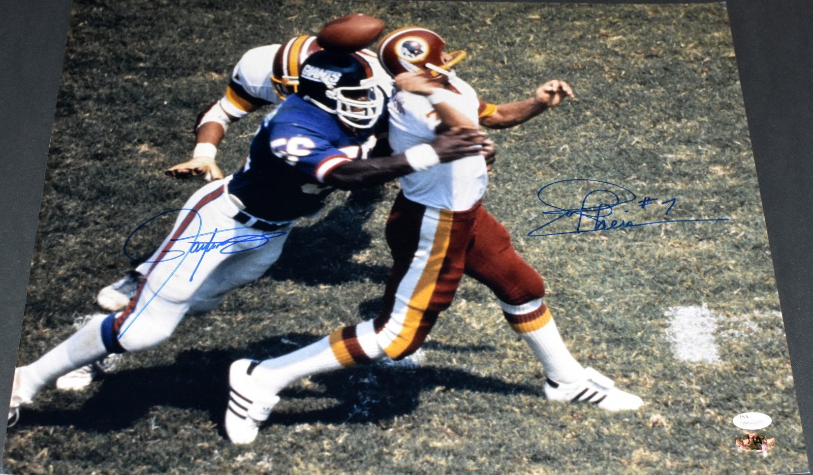 LAWRENCE TAYLOR & JOE THEISMANN SIGNED REDSKINS GIANTS 16x20 PHOTO JSA 