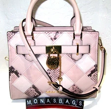 Michael Kors Hamilton Small Patchwork & Snake Embossed Satchel Bag Powder Blush