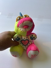 Vintage 1991 Fisher Price Puffalump Dinosaur Baby Pink Rattle Plush Googly Eyes