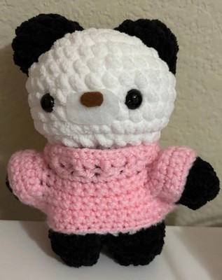 Crochet Handmade cute Amigurumi Panda Plushie Black White With A Pink Sweater