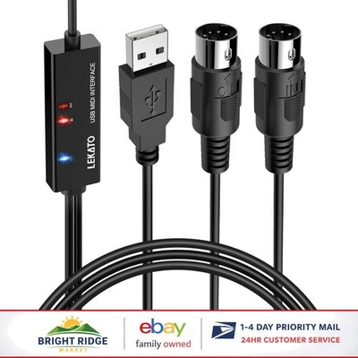 MIDI to USB Cable 6.5Ft for Laptop and Computer with Plug & Play Functionality
