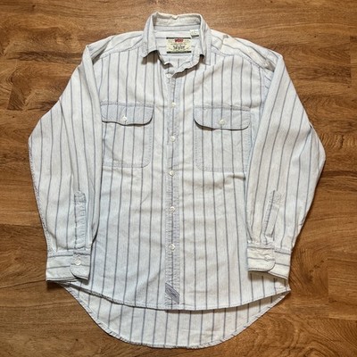 VINTAGE Levi's Striped Shirt Men's Medium Jeanswear Casual Dress Button 90s