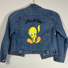 Looney Tunes Kids Retro Nostalgia Yellow Tweety Bird Denim Jean Jacket Girls 7