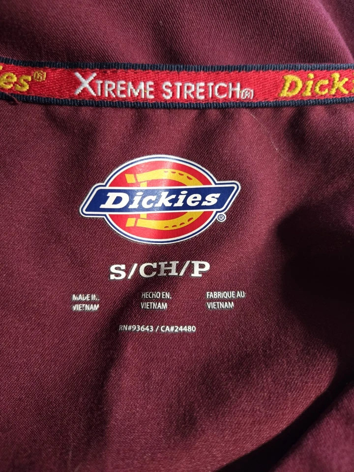 Dickies XTREME STRETCH Women's Scrub Top size S-Wine V-Neck-Chest 20"/L 23.5" - Image 3 of 4