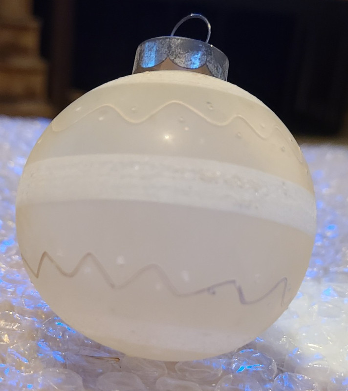 Vintage  Unsilvered Stripes and Squiggles Glass Christmas Ornament-Made in USA