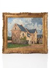 Tableau huile manoir breton signé M. Garnier cadre doré - Ancien