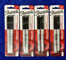 LOT OF 5: Sharpie Permanent Markers, Ultra Fine Point, Black Ink, 2-Count