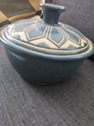 Vintage Teal Glazed Ceramic Covered Casserole Dishwith Geometric Design — photo 6
