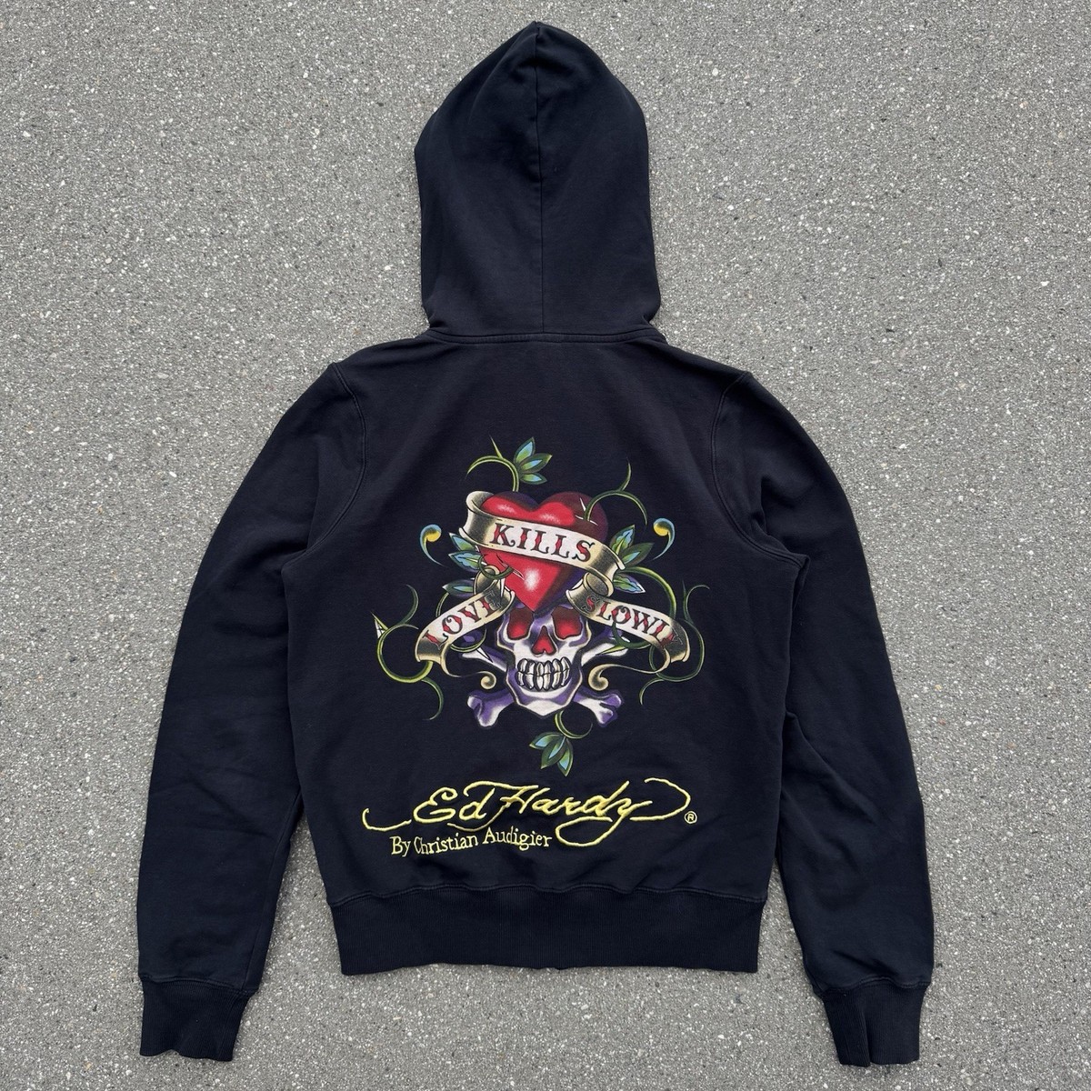 Vintage Ed Hardy Christian Audigier Full Zip Hoodie Embroidered