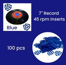 Package of 100 Blue 45 rpm 7" Record Plastic Adapter Snap-In Inserts Turntable