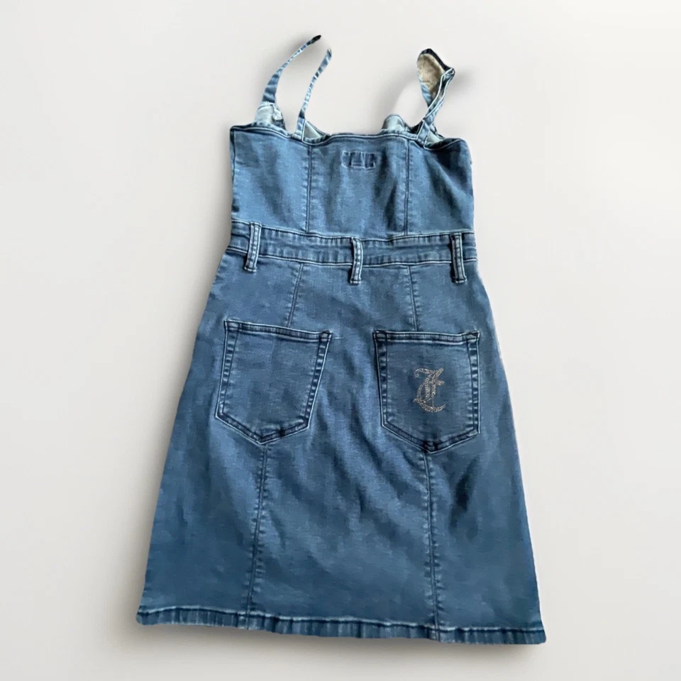 Juicy Couture Denim Corset Dress Small Zip Front Sweetheart Neckline Medium Wash - Image 4 of 4