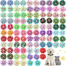 100 Pcs Spring Dog Collar Flowers Bulk Dog Bow Ties Bulk Pet Flower Charms Ho...