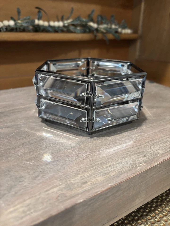 Bath & Body Works Black Hexagon 3 Wick Candle Holder Faux Crystal Prisms Accents - Image 4 of 4