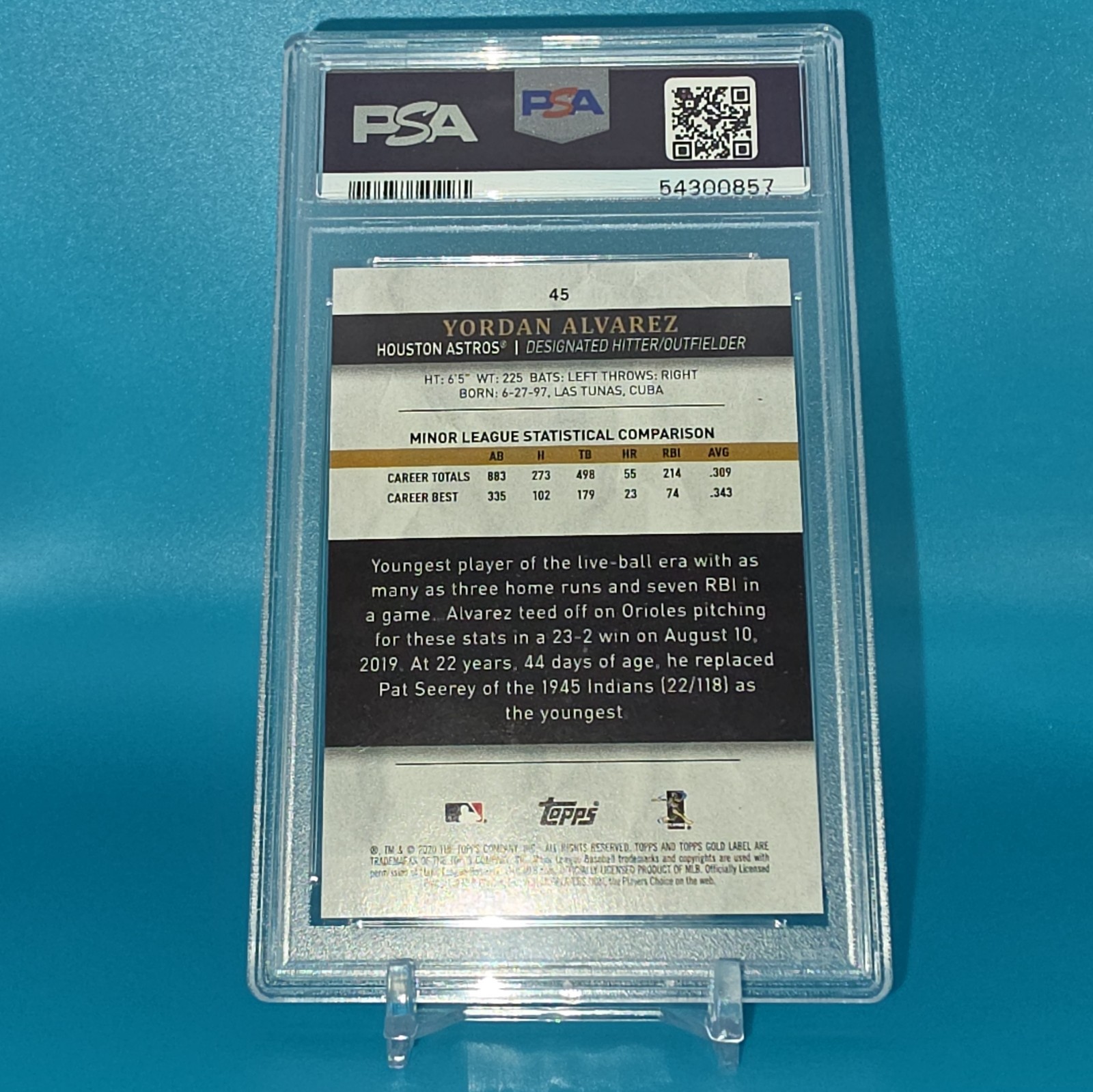 *RARE* 2020 Topps Gold Label Yordan Alvarez Rookie Class 3 Blue /50 #45 PSA 10 view 2
