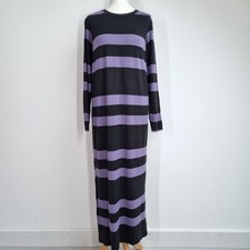 ASOS Design Maxi Dress UK 12 Black Purple Striped Long Sleeves T-shirt Grunge