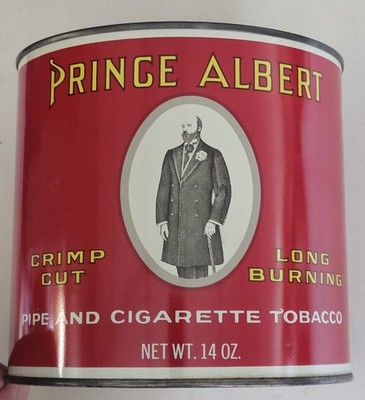 Prince Albert Crimp Cut 14 oz Tobacco Tin Can with Lid & Lid Opener Empty