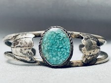 VERY RARE APACHE TURQUOISE VINTAGE NAVAJO STERLING SILVER BRACELET
