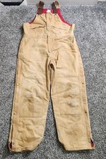 VINTAGE CARHARTT QUILT LINED INSULATED BIB OVERALLS,BROWN 44 x 32,R04 BRN 2001