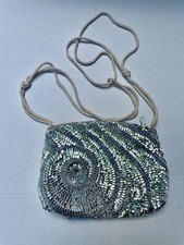 Vintage La Regale Beaded Sequins Evening Bag Silver Shoulder Sparkle Party