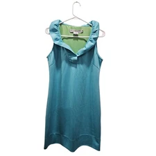 Gretchen Scott Designs Jersey Ruffneck Sleeveless Dress Turquoise Women’s Size M