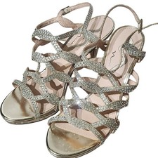 Nina gold rhinestone open toe wedding prom heels size US 9.5  EUR 40