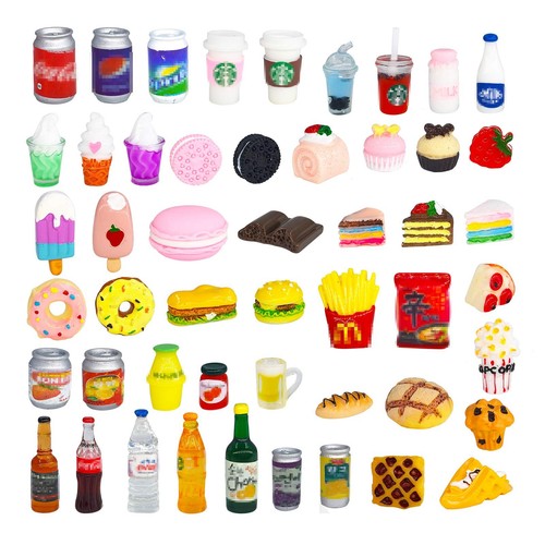 50 Pcs Miniature Food Drink Bottles Soda Pop Cans Pretend Play Kitchen Game P...