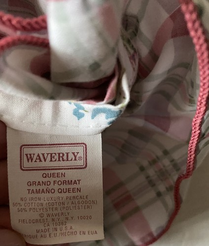 Waverly Queen Flat Sham 2 Pillowcases Rose Plaid Ruffled Cotton Blend - Picture 4 of 4
