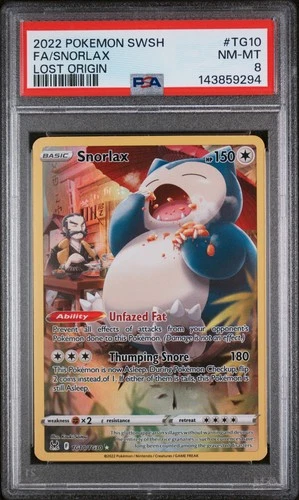 2022 POKEMON SWORD & SHIELD LOST ORIGIN #TG10 FULL ART/SNORLAX PSA 8