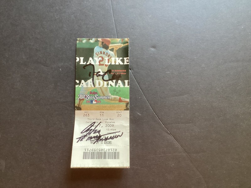 HALL OF FAMER TED SIMMONS-CARDS HOF AL HRABOSKY AUTOGRAPHED 2009 CARDS TICKET