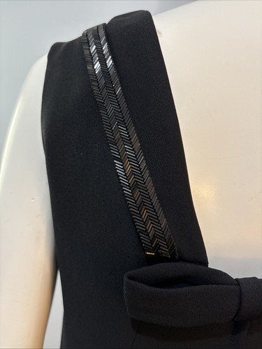 Cordel’s Miami Beach Vtg Little Black Dress Beaded Trim On Collar Lined Bow Sz M - Picture 9 of 12