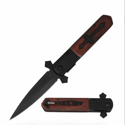 EE10A137WB  Tactical Celtic Cross Stiletto 440C Steel Blade Satin Finish Brown W