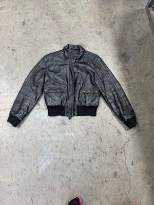 Vintage Adidas Black Leather Bomber Jacket Men s Medium Full Zip Ribbed Y2K