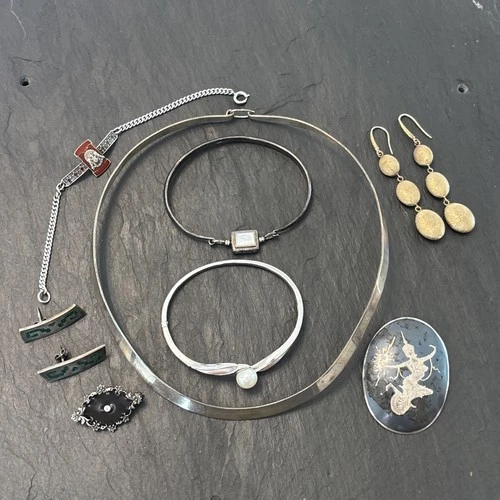 Sterling Silver Jewelry Lot All Vintage Wear Scrap Bracelets Collar Earring 103g