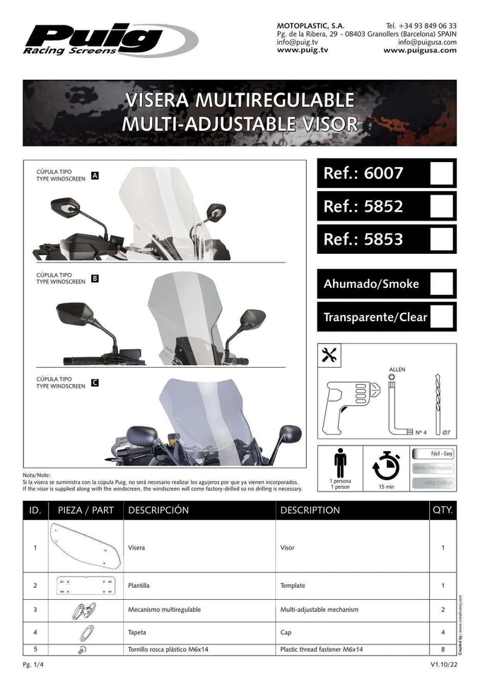Puig Touring Screen & Extender Light Smoke for Triumph Tiger Sport 1050 (13-15) - Image 2 of 4